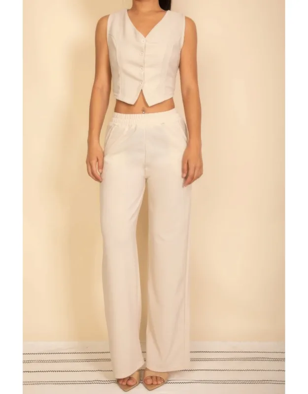 Tailored Button Vest With Adjustable Back Tie & Wide Leg Pants Set