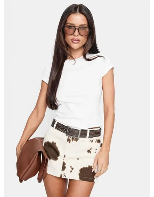 Maxa Denim Mini Skirt With Mid-rise Fit And Button & Zip Closure