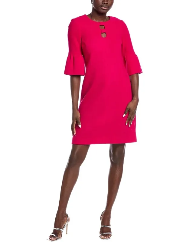 Keyhole Flounce Wool Sheath Dress