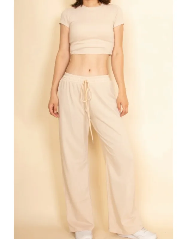 2-piece Crop Tee And Wide Leg Lounge Pants Set