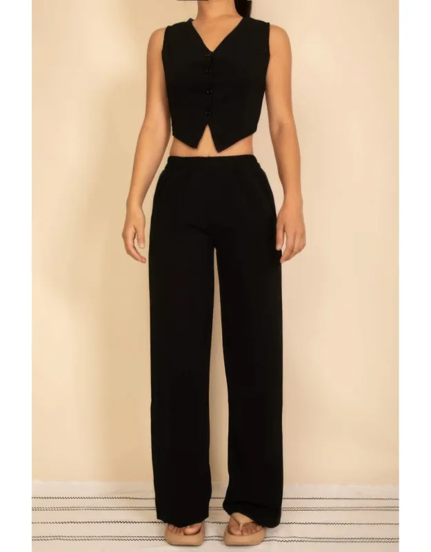 Tailored Button Vest With Adjustable Back Tie & Wide Leg Pants Set