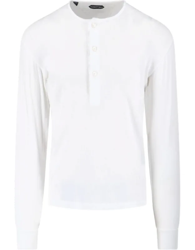 'henley T-shirt With Round Neckline And Button Closure'