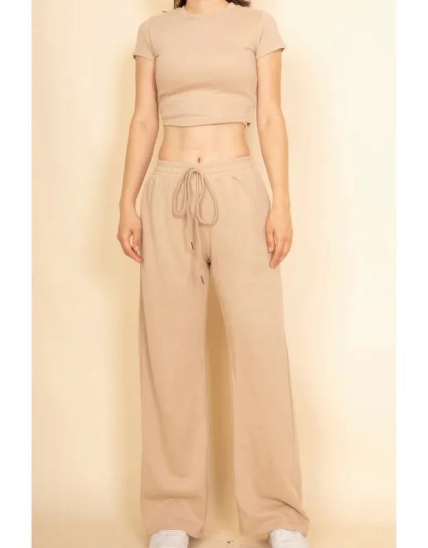 2-piece Crop Tee And Wide Leg Lounge Pants Set