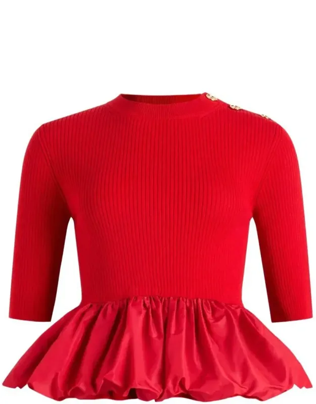 Ruffle Hem Ribbed Jumper