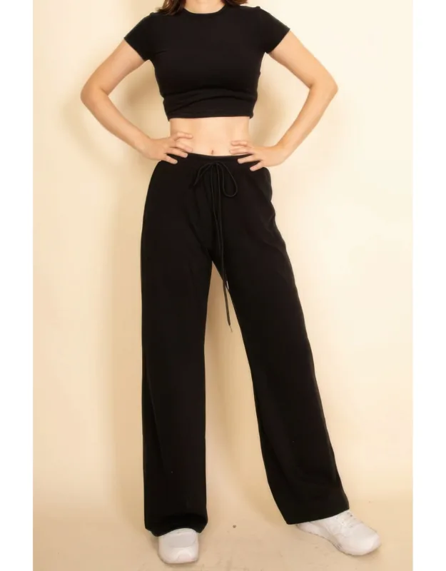 2-piece Crop Tee And Wide Leg Lounge Pants Set
