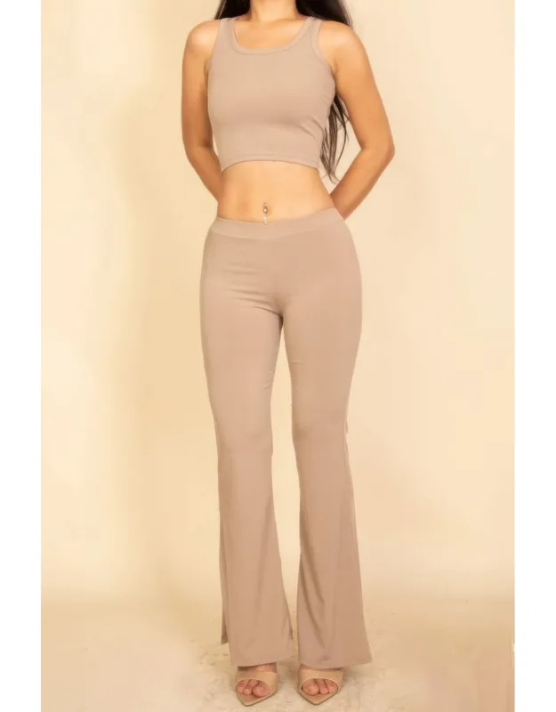 Ribbed Sleeveless Crop Top & Flared Pants Sets