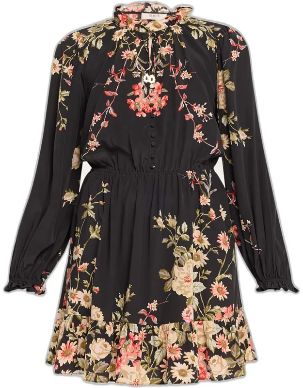 Floral Long-sleeve Mini Dress