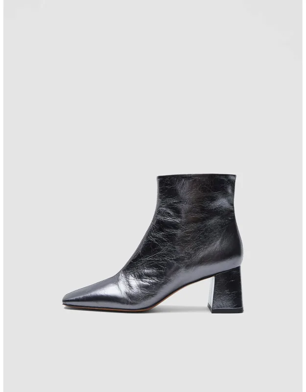 Metallic Leather Ankle Boots