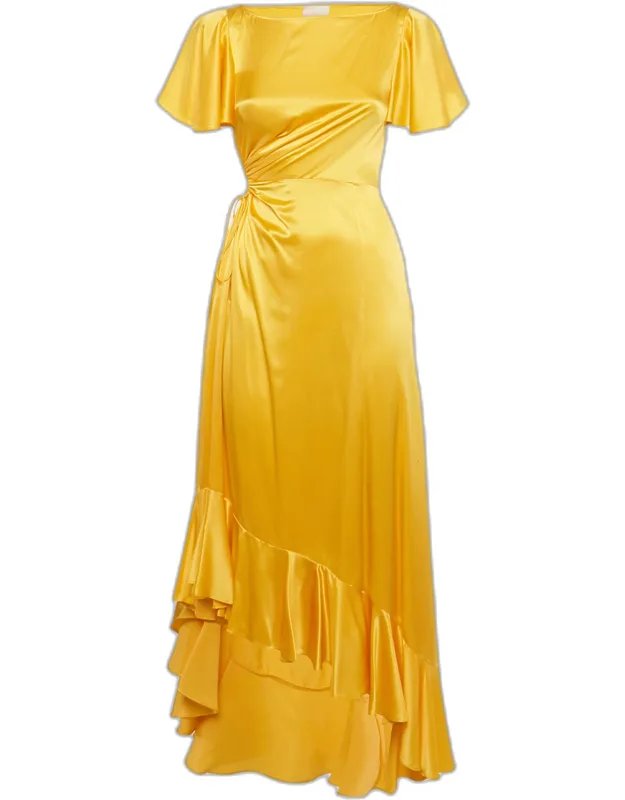Silk Cut-out Asymmetric Midi Dress
