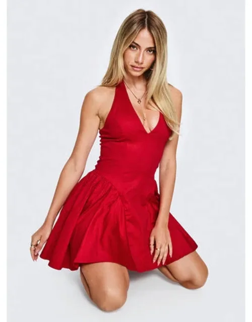Halter Mini Dress V-neck, Adjustable Straps, Low Back, Zip Back Closure