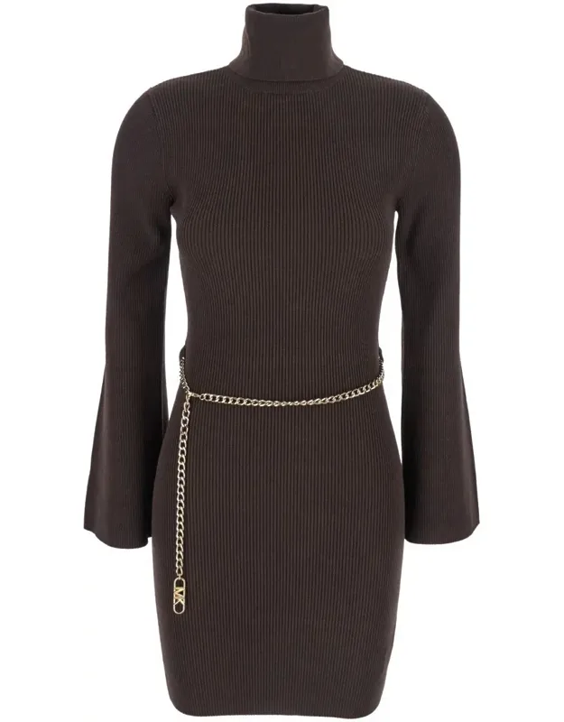 Mini Dress With Chain Belt And Logo Plaque In Viscose Blend Stretch