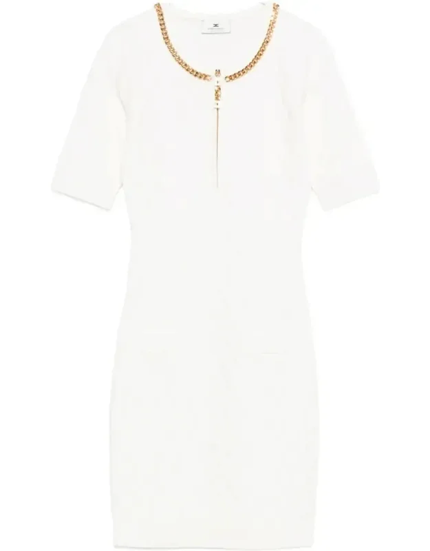 Dress With Quilted Texture And Chain Neckline