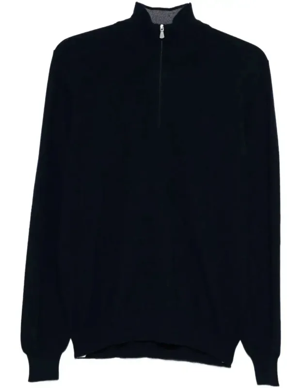 Barba Sweater With Zipper Closure And Ribbed Stand-up Collar