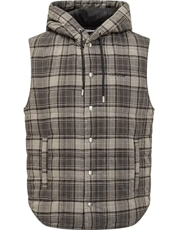 Plaid Padded Vest With Hoodie