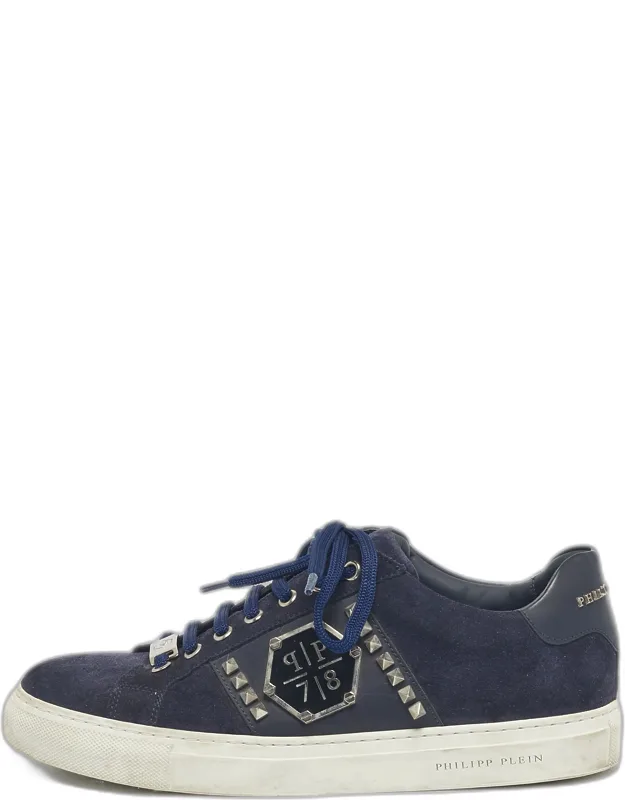 Leather And Suede Stud Embellished Lace Up Sneakers