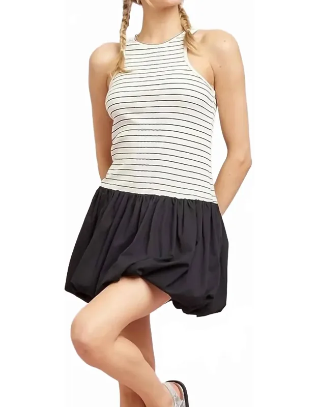 Striped Rib Bubble Hem Mini Dress