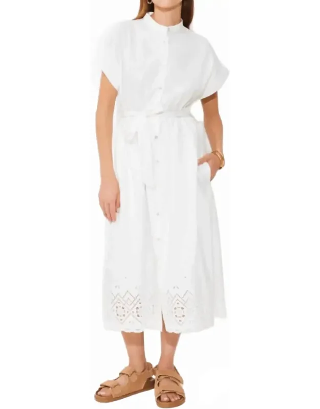 Embroidered Buttoned Midi Dress