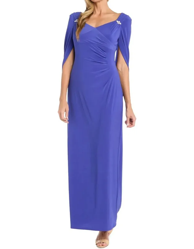 Draped Rhinestone Detailing Shoulder Dress