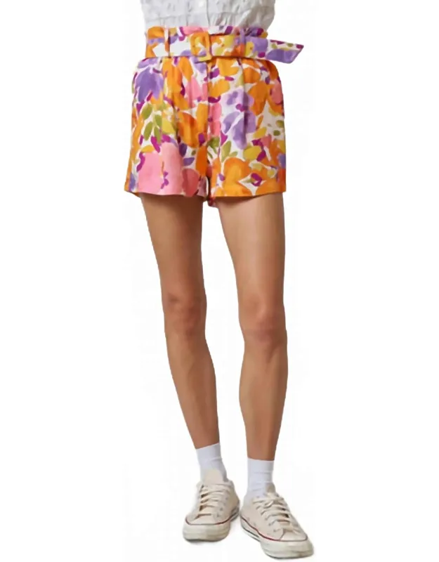 Floral Print Belted Shorts