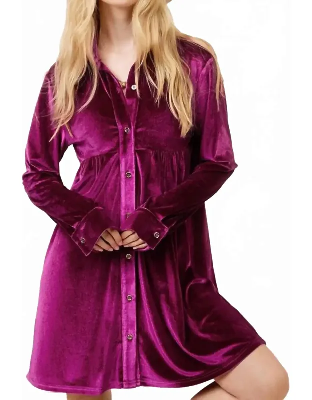 Button Front Soft Velvet Mini Dress
