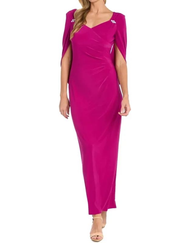 Draped Rhinestone Detailing Shoulder Dress