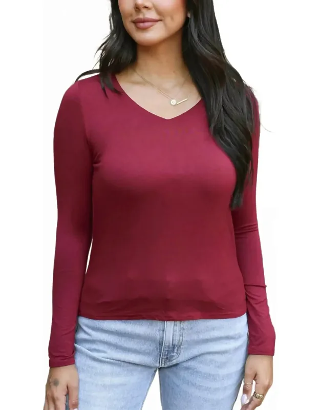 Modal V-neck Long Sleeve Tee