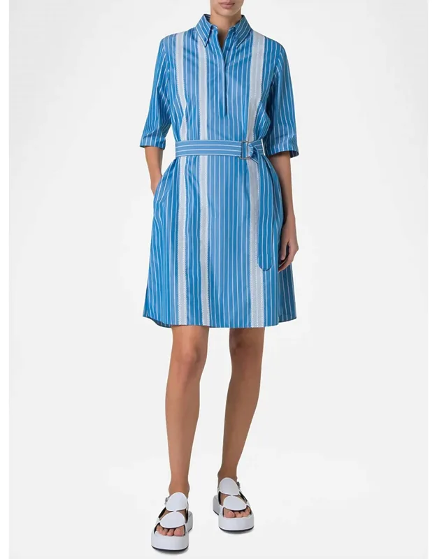 Pyjama Stripe Mandarin Collar Shirt Dress