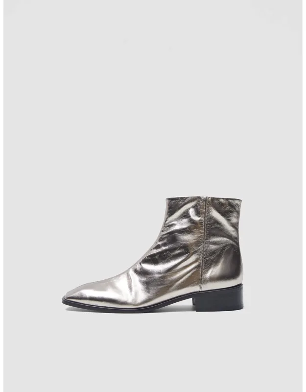 Metallic Leather Ankle Boots