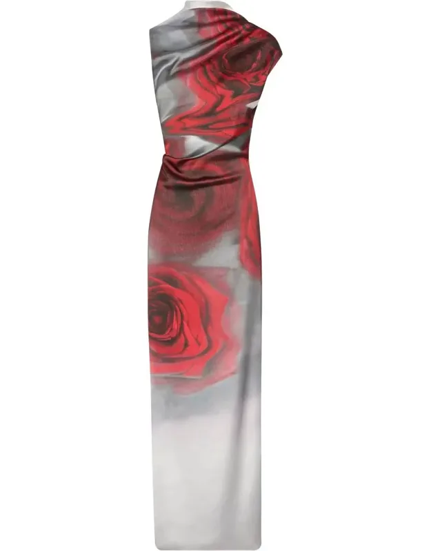 The Long Red Blurry Roses Dress