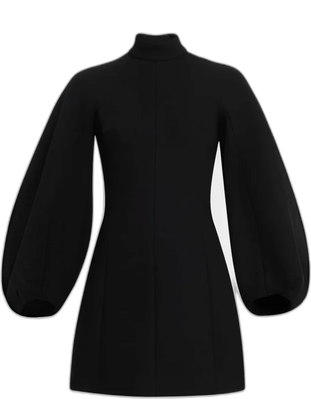 High-neck Balloon-sleeve Mini Dress