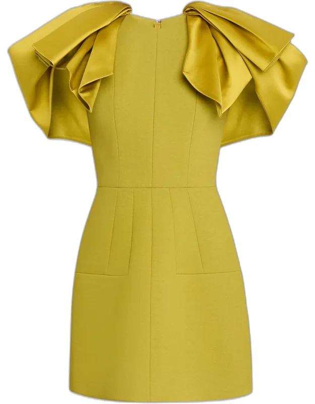 Satin Bow-sleeve Mini Crepe Dress