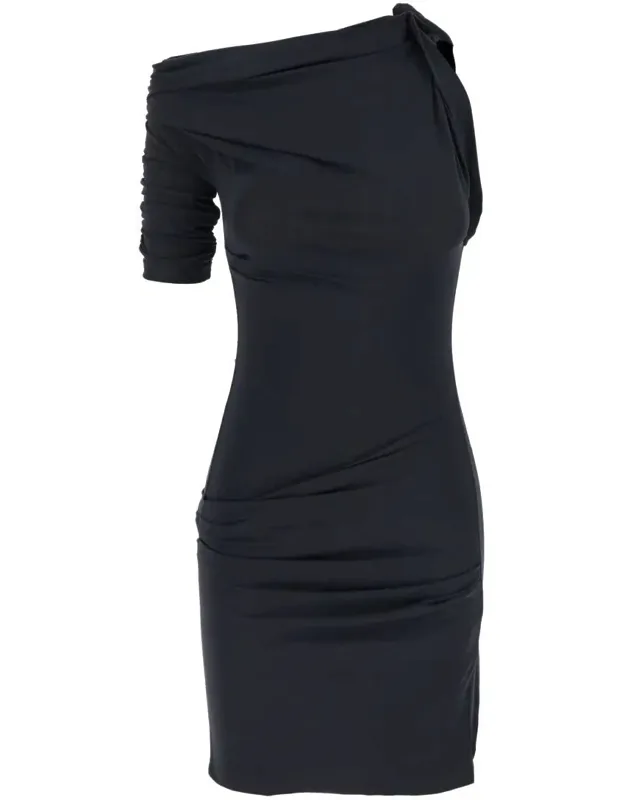 La Mini Robe Drapeado One-shoulder Mini Dress With Ruched Details In Viscose Blend Stretch