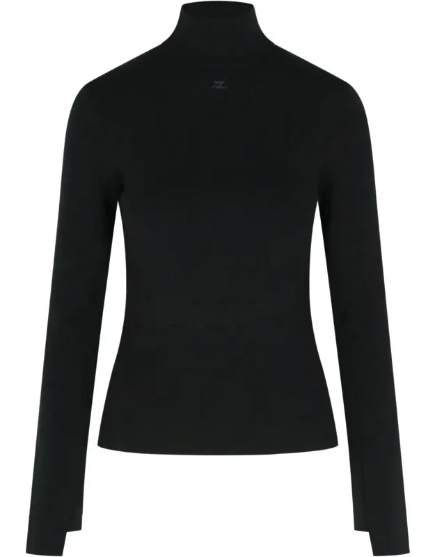 Turtleneck Sweater With Ribbed Raised Neck And Tonal Front Logo
