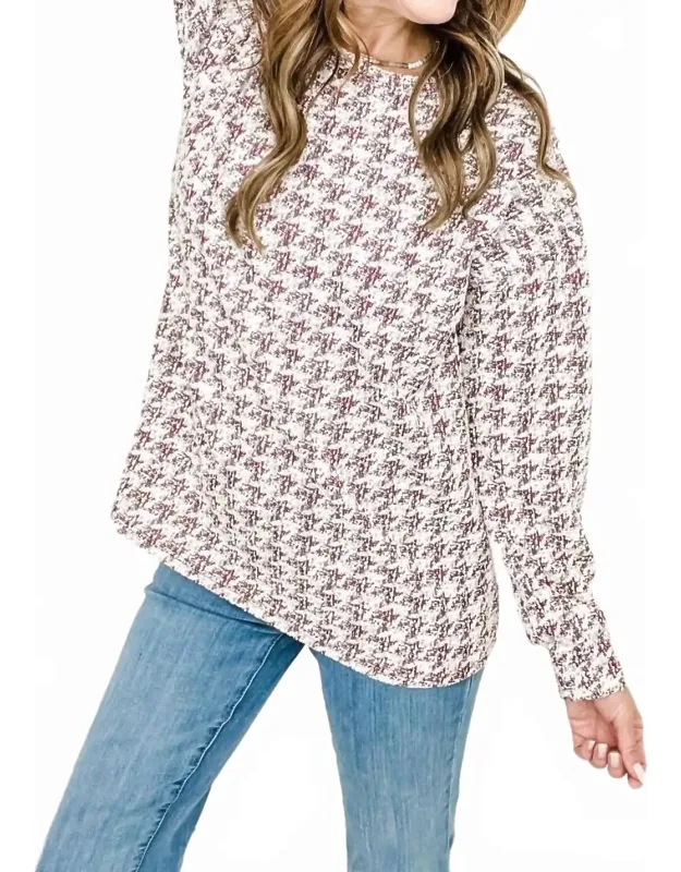 Puff Sleeve Houndstooth Sweater