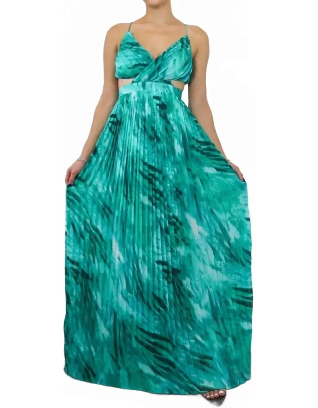 Pleated Cut Out Chiffon Maxi Dress