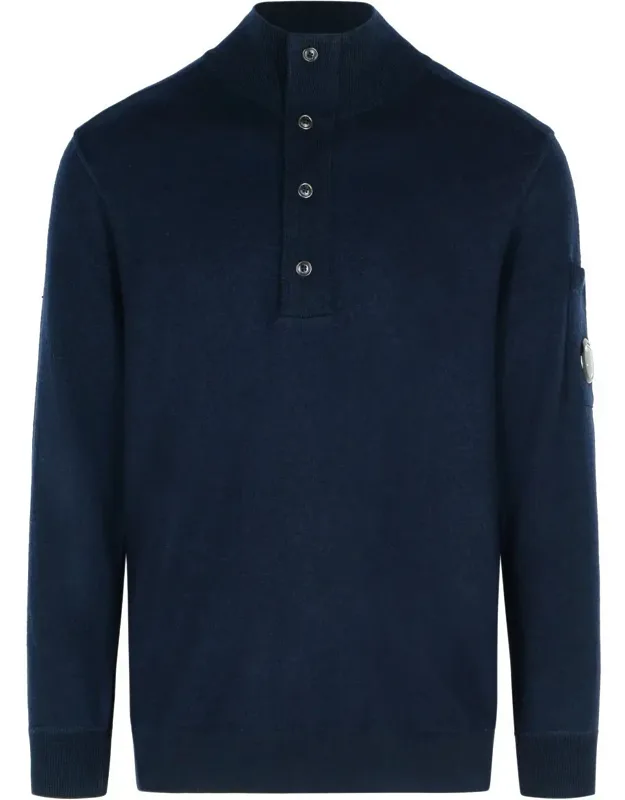 C. P. Company 'grs' Wool Blend Sweater With Ribbed Raised Collar And Zipper Pocket