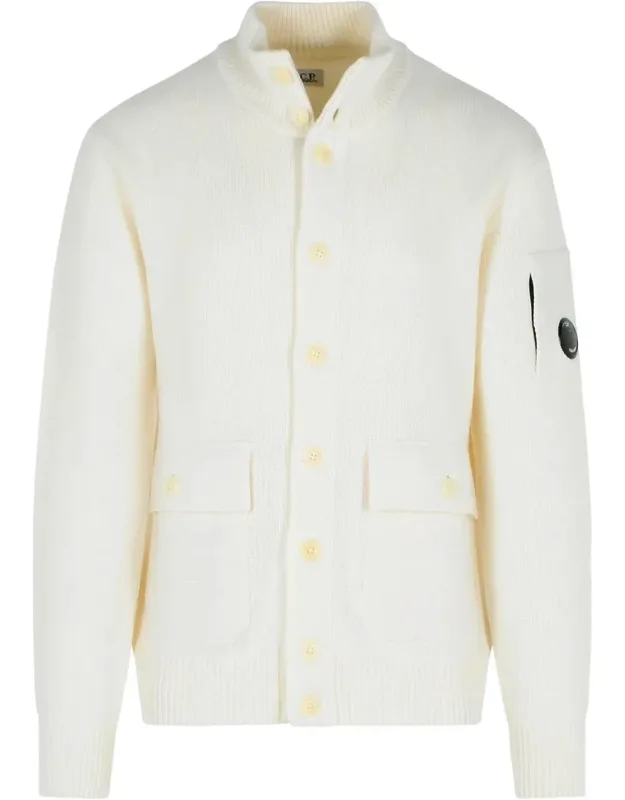 C. P. Company 'grs' Wool Blend Sweater With Ribbed Raised Collar And Zipper Pocket