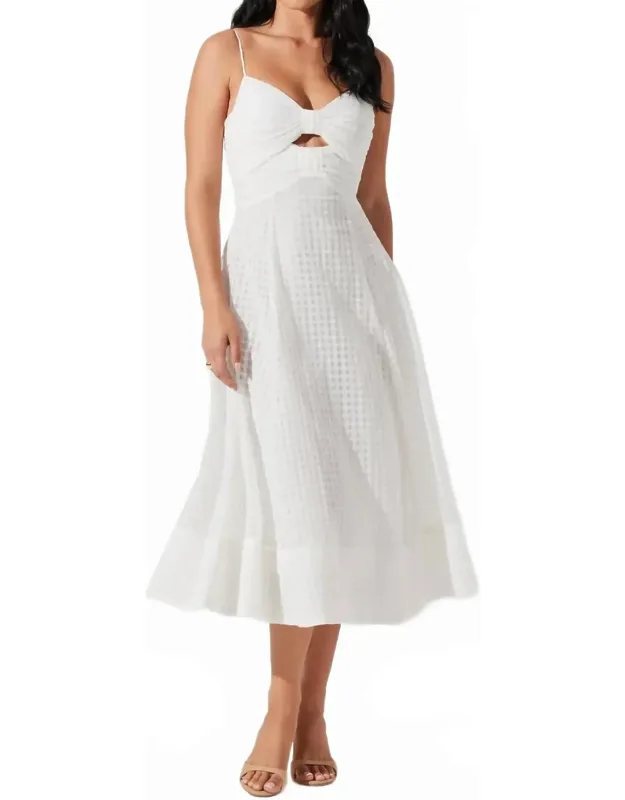 Celina Midi Dress With Textured Fabric And Adjustable Spaghetti Straps