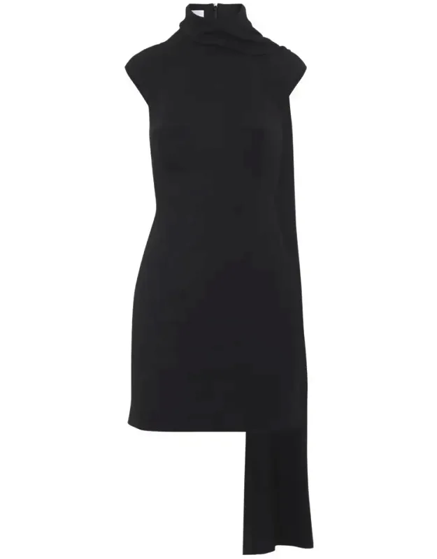 Dress With Stand-up Collar And Scarf Design