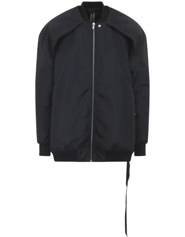 Convertible Jumbo Jacket With Ribbed Bowling Collar And Side Buttoned Pockets