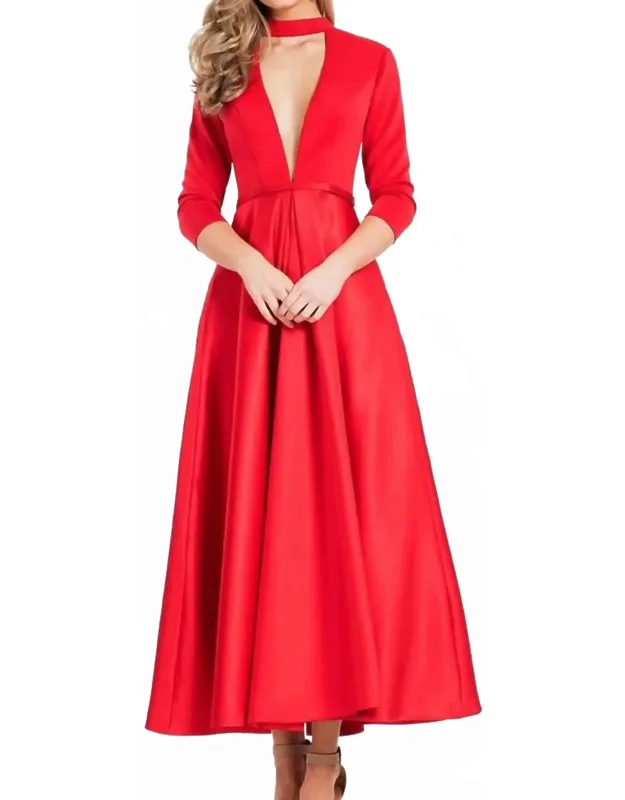 Deep V-neck Choker Knee Length Formal Dress