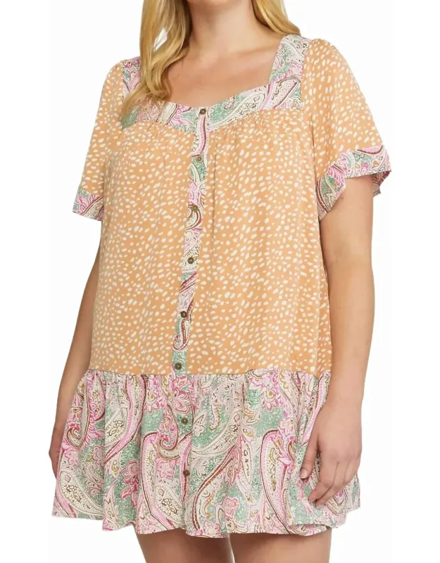 Mixed Print Square Neck Dress