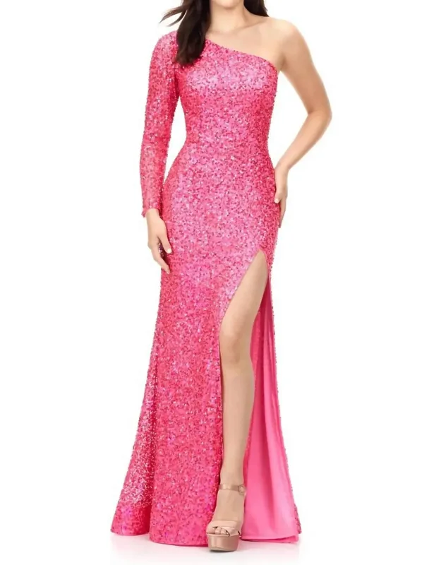 One Shoulder Sleeve Prom Dress