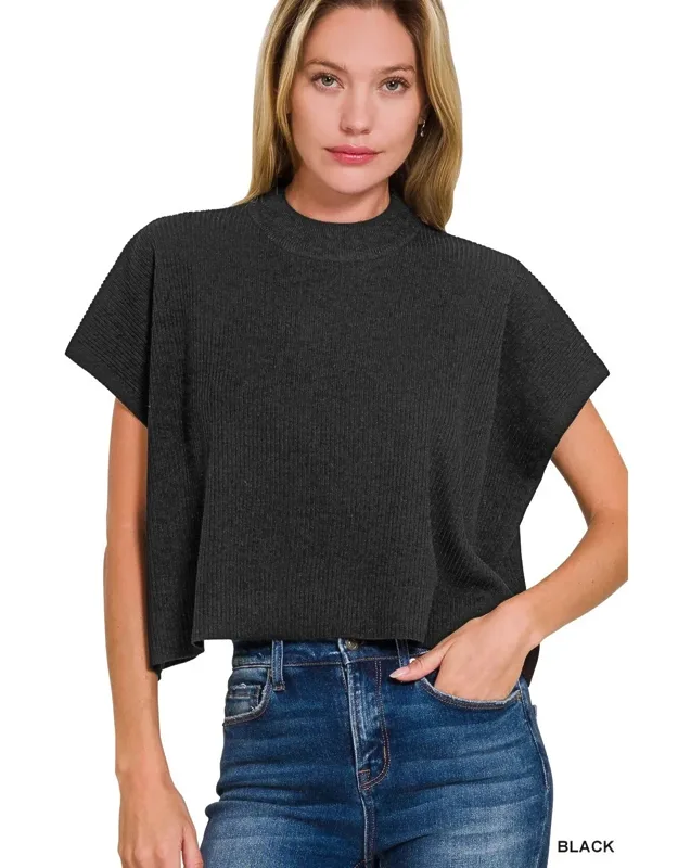 Mock Neck Short Sleeve Boxy Sweater