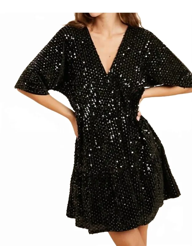Sequin V-neck Velvet Hem Dress