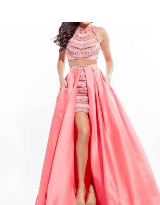 Fully Beaded Two-piece Prom Dress With Overskirt