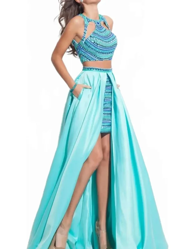 Fully Beaded Two-piece Prom Dress With Overskirt