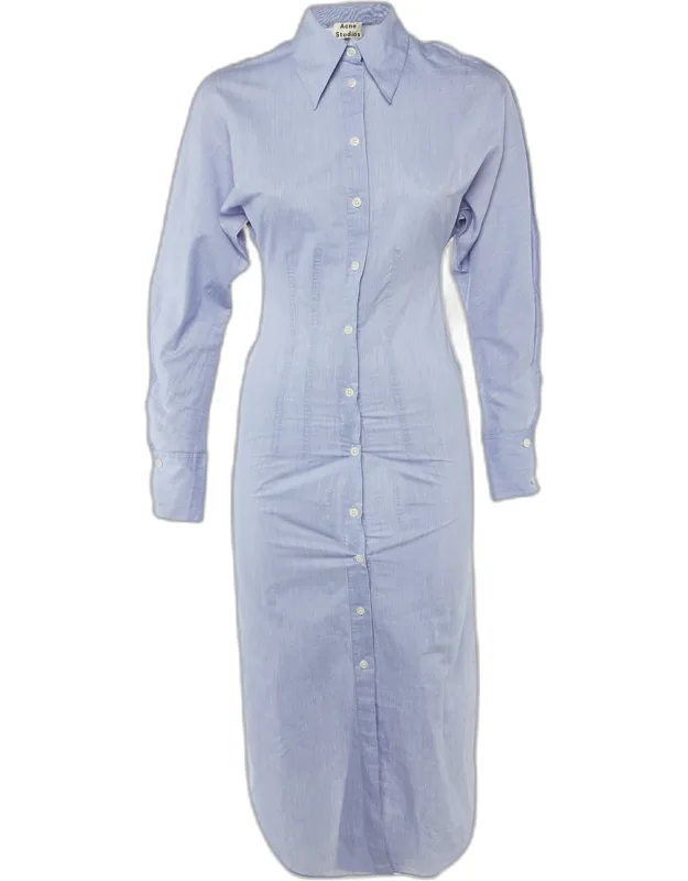 Cotton Button Front Long Shirt Dress
