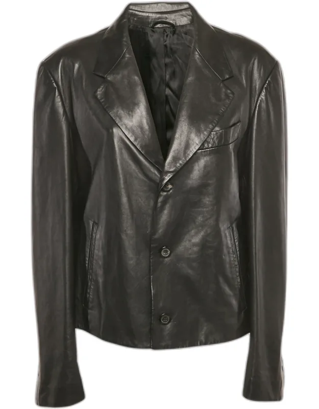 Leather Slim-cut Single Breasted Blazer