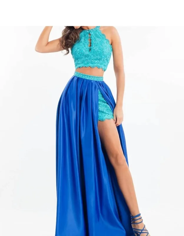 Two-piece Lace Prom Dress With Matte Satin Overskirt